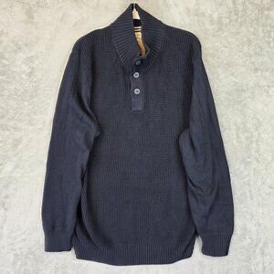 Weatherproof Vintage Sweater Mens 2XL Navy Shawl Collar Henley Knit Pullover